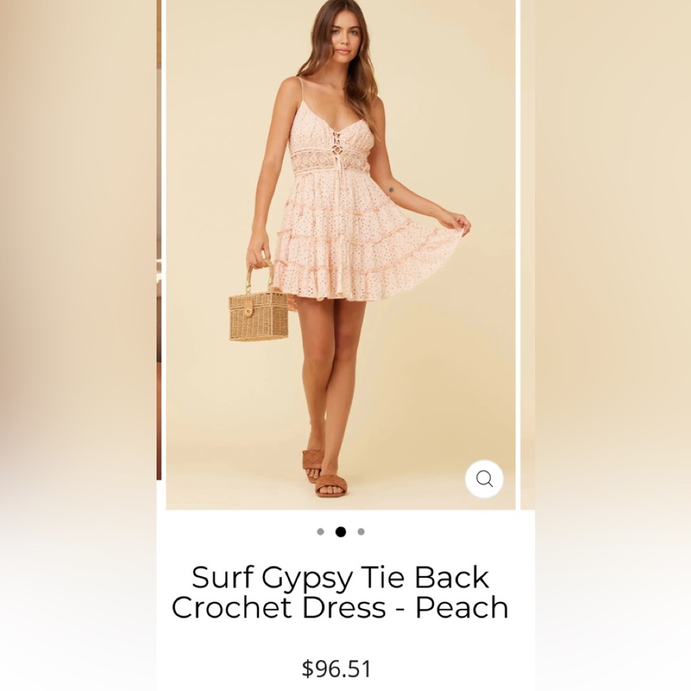 Surf Gypsy Tie Back Crochet Dress in Peach